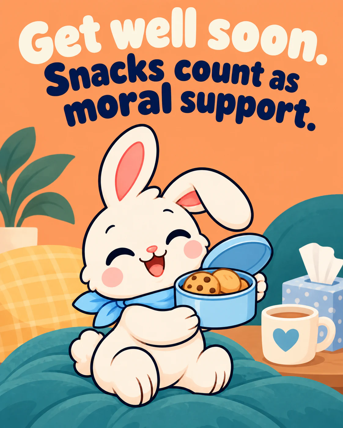 Get well soon. Snacks count as moral support.
