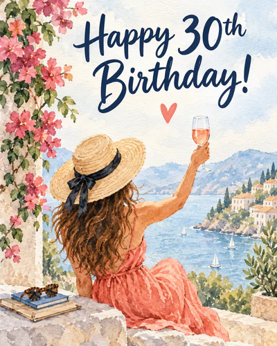 A watercolor 30th birthday