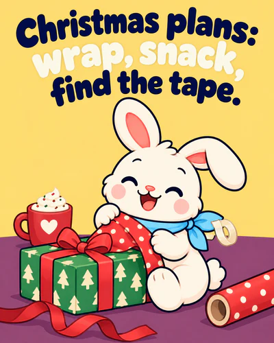 Christmas plans: wrap, snack, find the tape.
