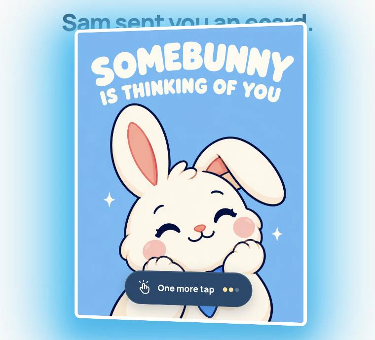 The bunny ecard glows blue as the recipient taps to open it