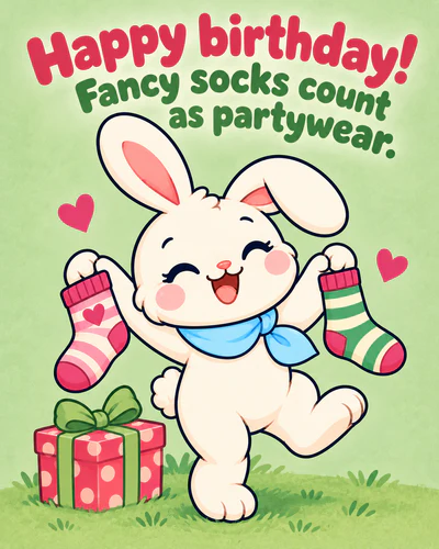 Happy birthday! Fancy socks count as partywear.